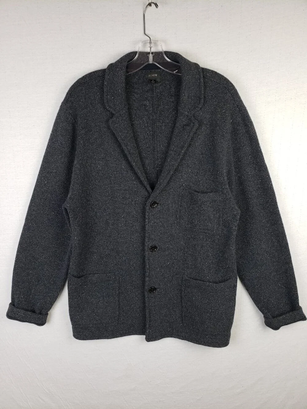 J CREW Sweater-Blazer Wool Blend Donegal Birdseye Charcoal Gray size M Preppy